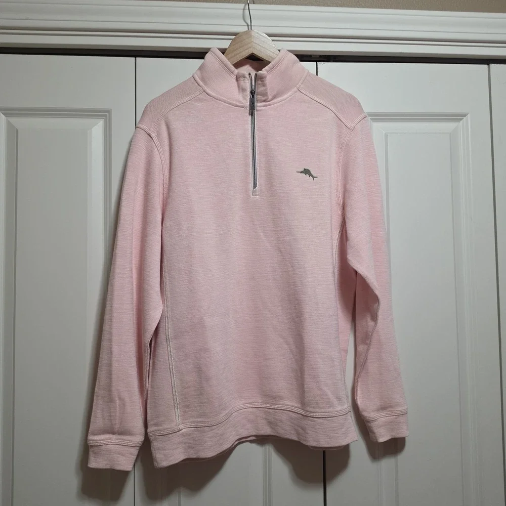 Tommy Bahama Men's Pink 1/4 Zip Pullover Sweatshirt Mock Neck Size M